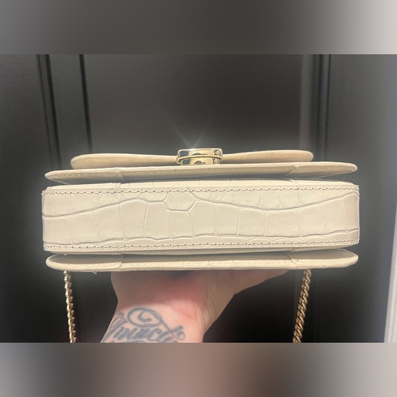 Sezane Milo Mini Classic Bag  Ecru Croco Print w/ Gold Chain Strap - Picture 12 of 12
